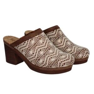 Korks By Kort Ease Nora Slip On Crochet Lace Detail Clog Mule Womens 11M 3" Heel